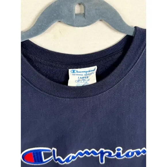 Champion Sweatshirt Men Large Navy Reverse Weave Long Sleeve Crew Neck Pullover - Picture 4 of 8